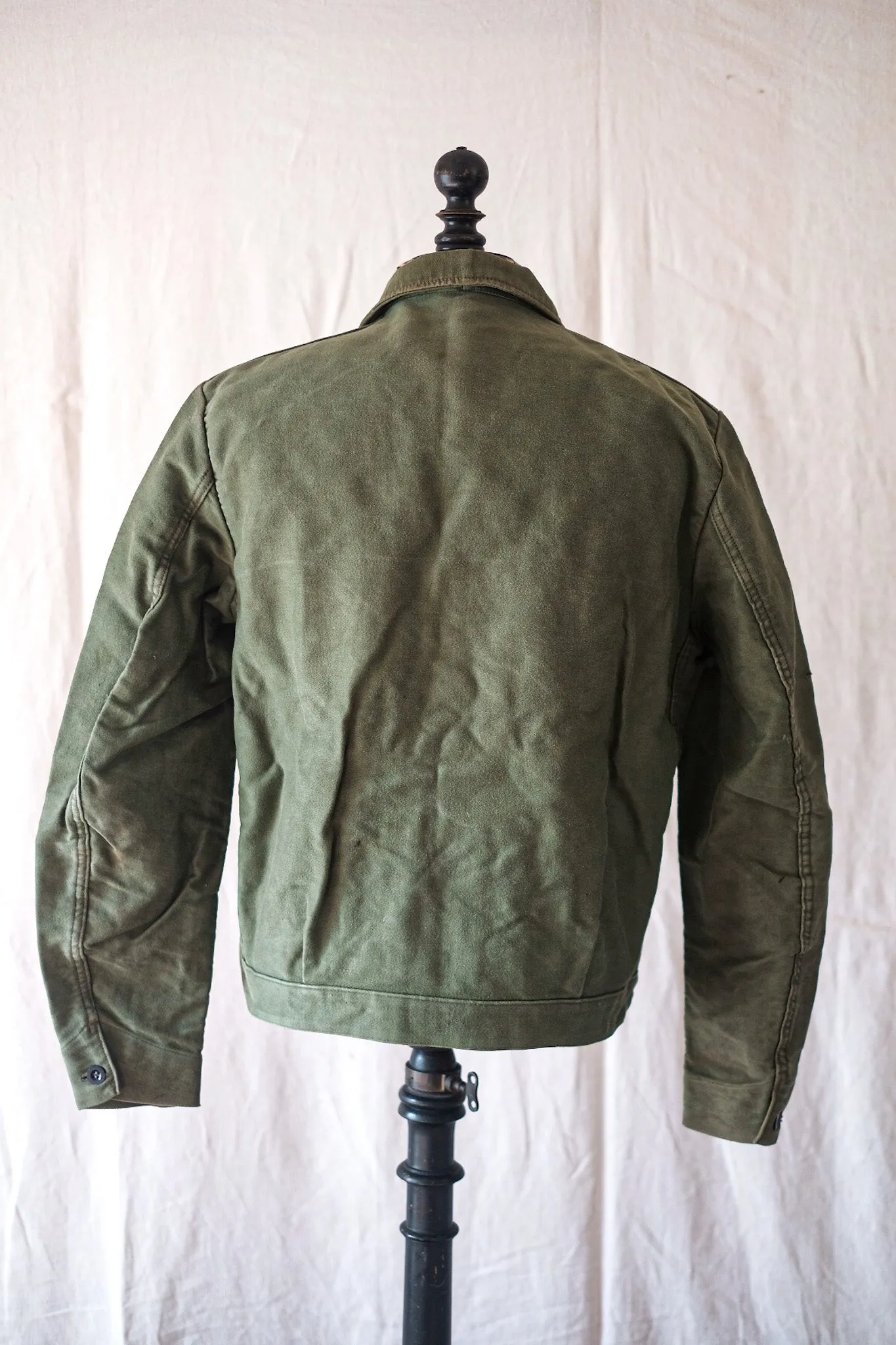 [~ 60's] Veste de travail de moleskin vert vintage français