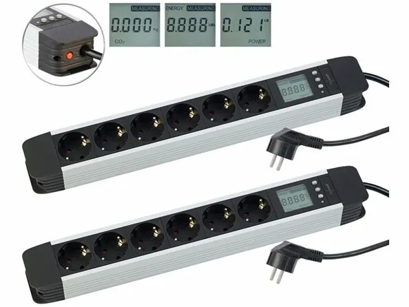 2 multiprises 6 prises avec wattmètre et écran LCD | Multiprises 