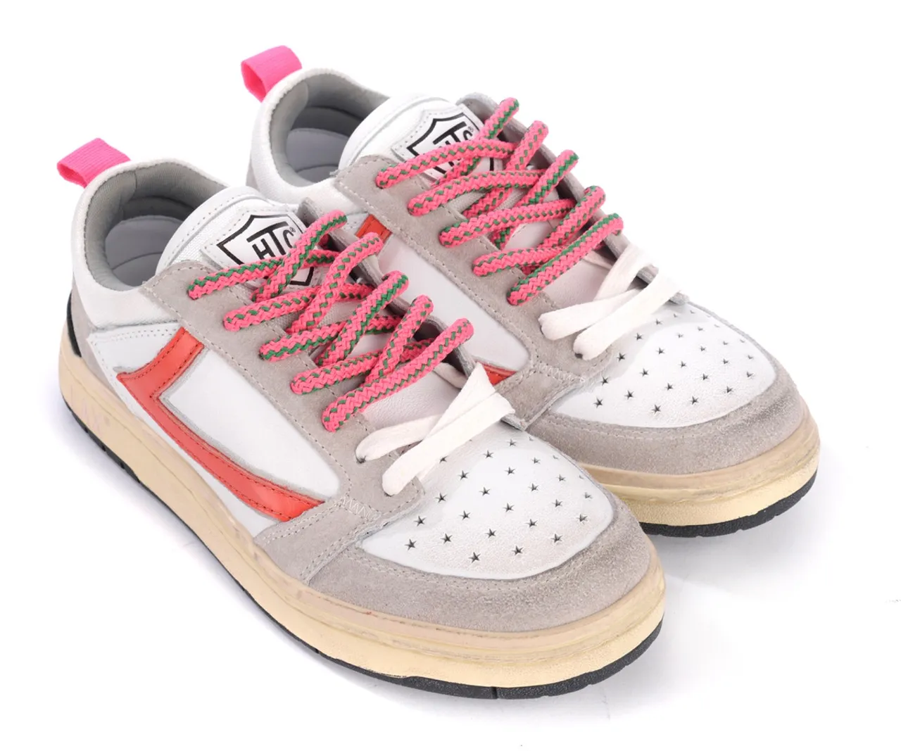 Baskets HTC Los Angeles Starlight en cuir blanc, gris et orange