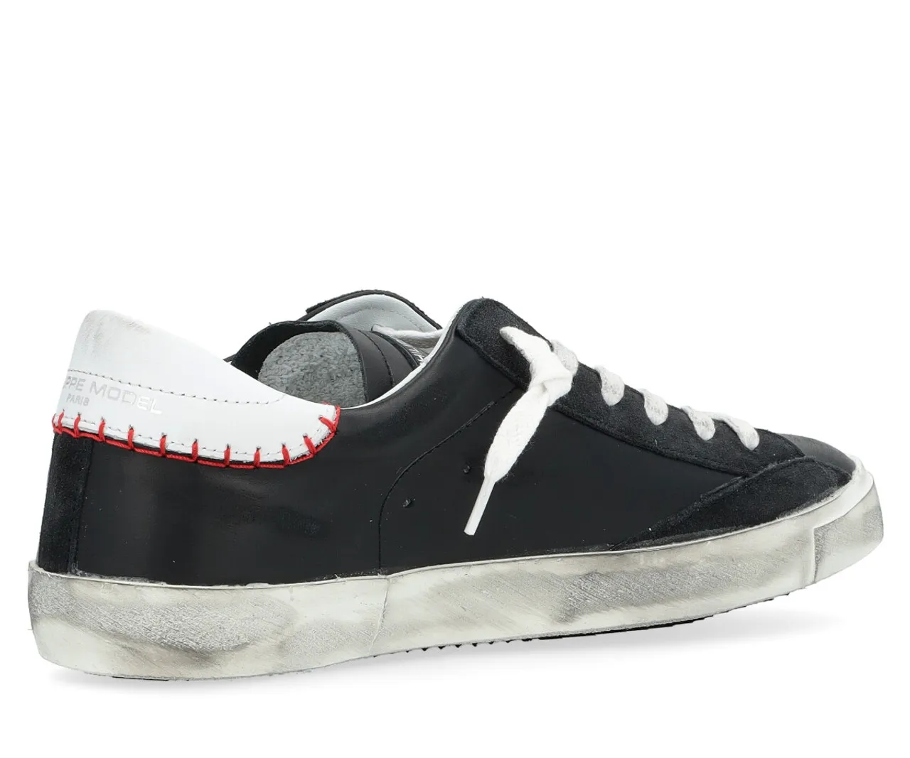 Baskets Philippe Model Paris X en cuir noir et rouge