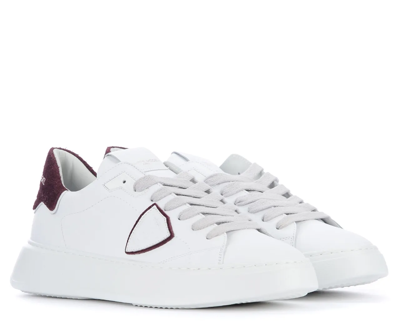 Baskets Philippe Model Temple blanc et rouge bordeaux