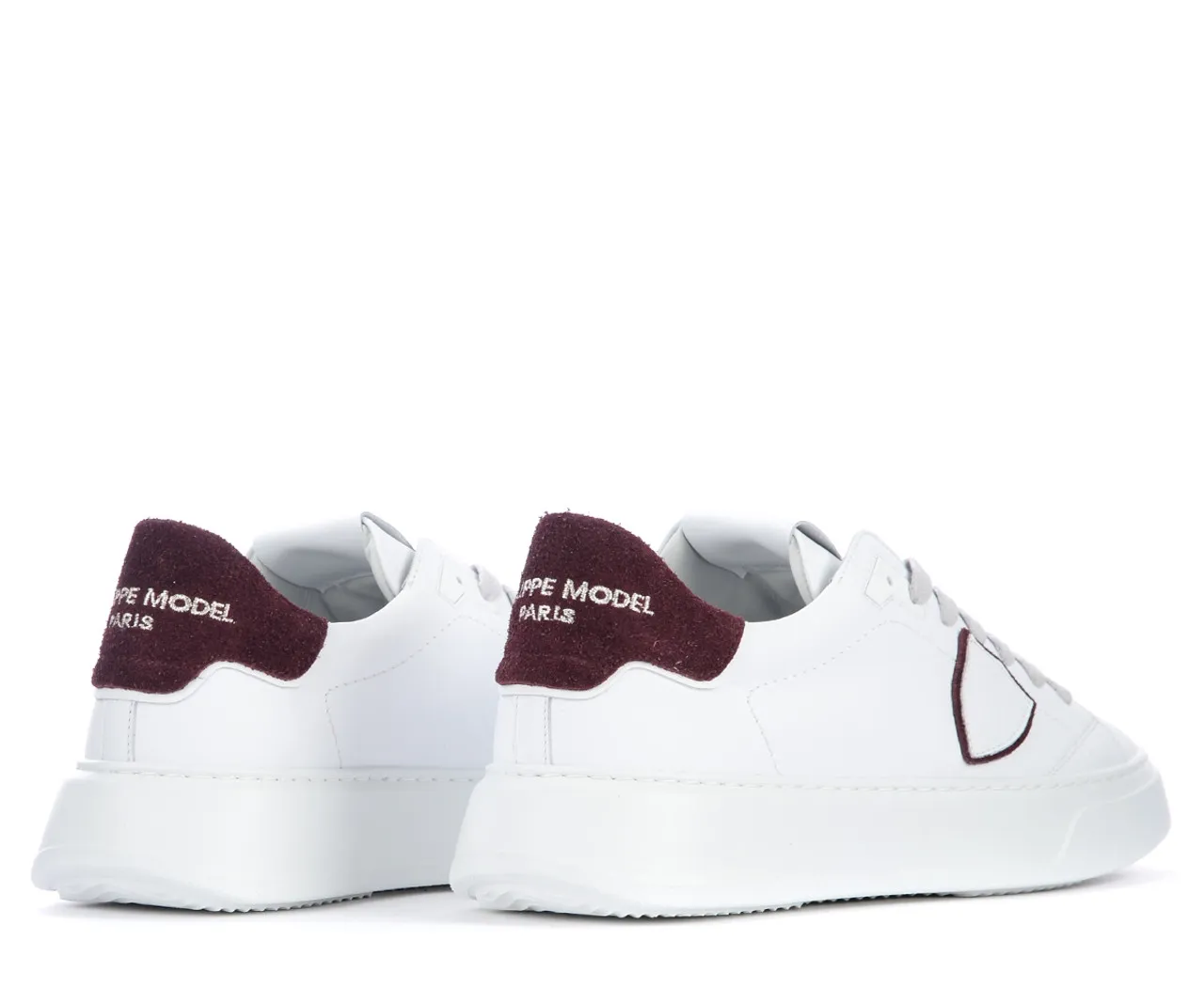 Baskets Philippe Model Temple blanc et rouge bordeaux