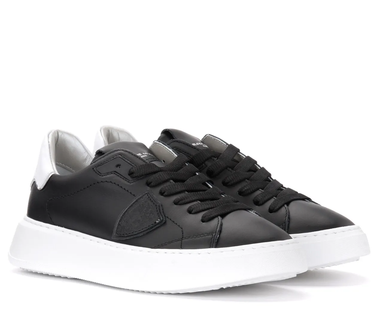 Baskets Philippe Model Temple en cuir noir avec spoiler blanc
