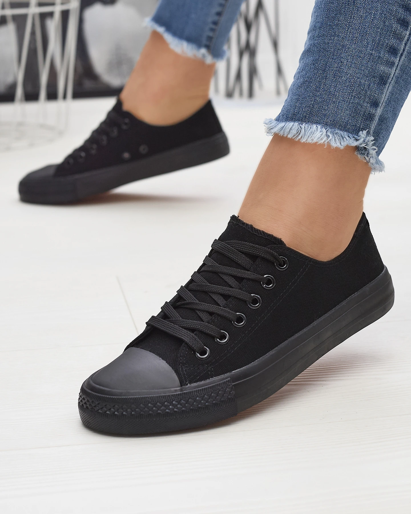 Black Lace-Up Classic Sneakers for Women Ogisa - Shoes