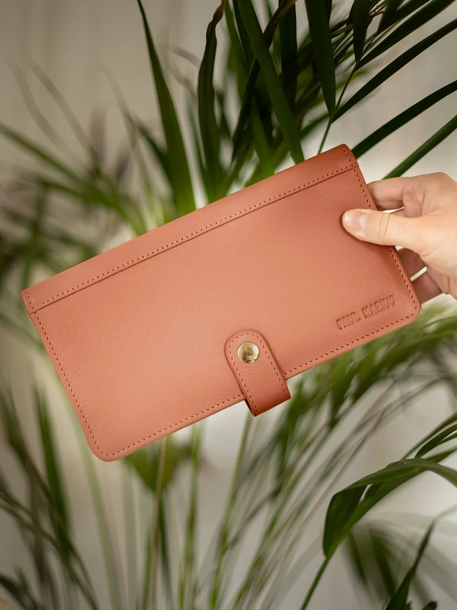 Brown Women's Leather Wallet LePortefeuille Charlotte No. 2 Art Deco - Caramel