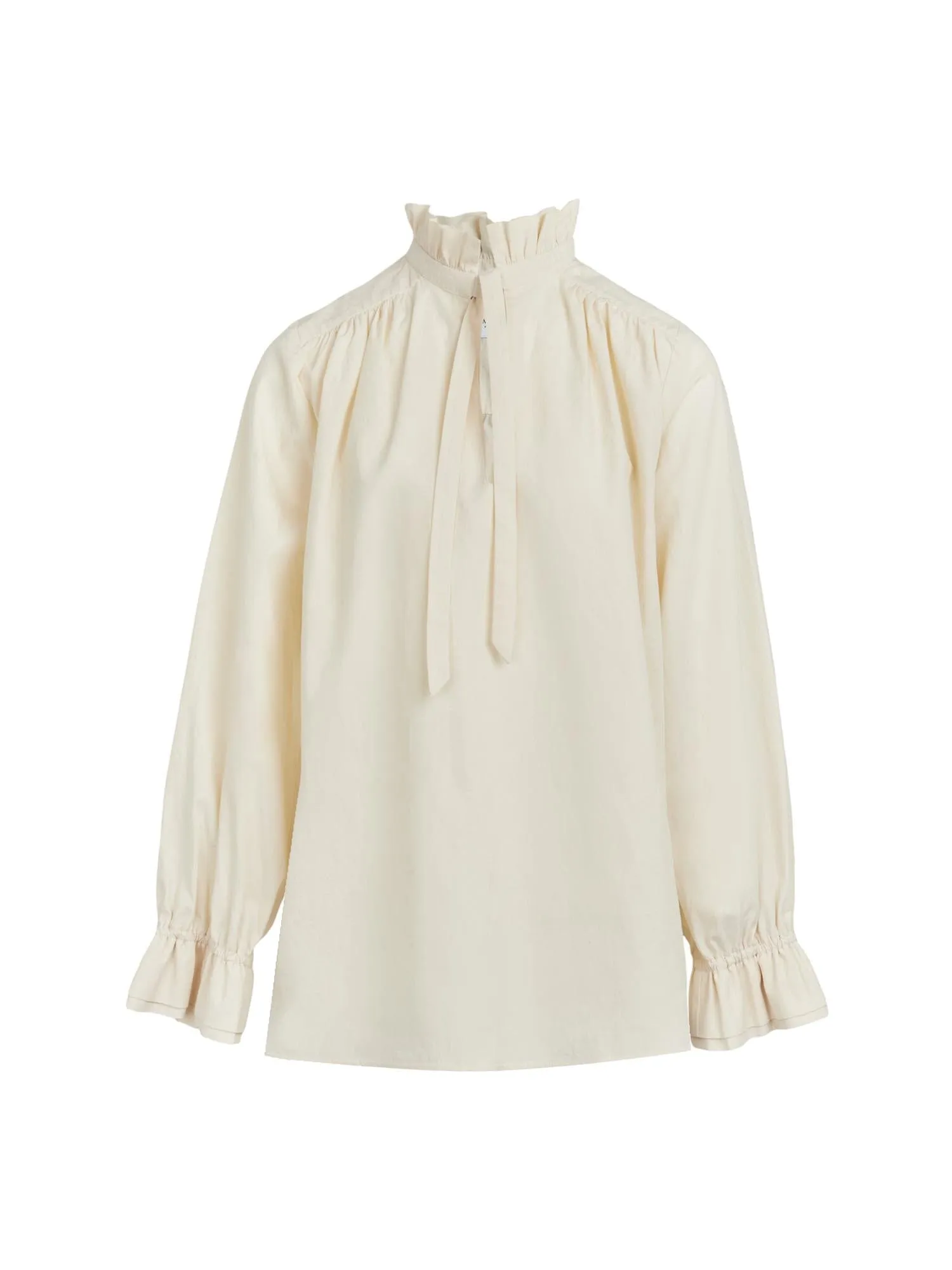 CASTIGLIONE - Chemise manches ballons col montant froncé à nouer en coton froissé Ecru