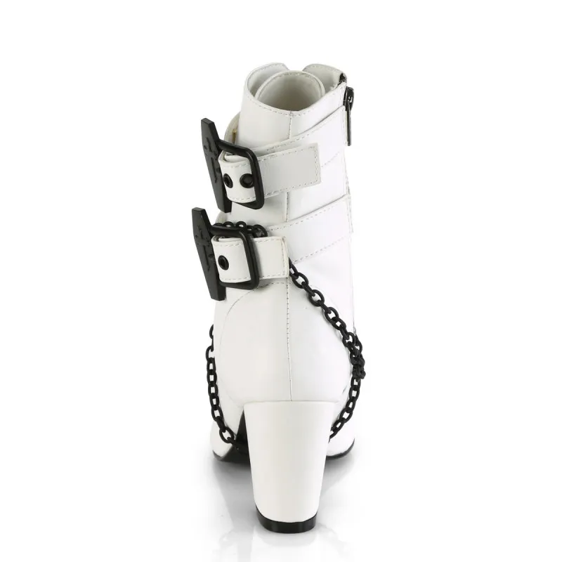 Chaussure gothique blanche Demonia femme à chaines et sangles