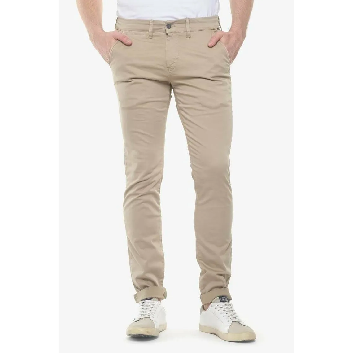 Chino slim Jas beige blanc coton Le Temps des Cerises - Pantalon Homme MenCorner.