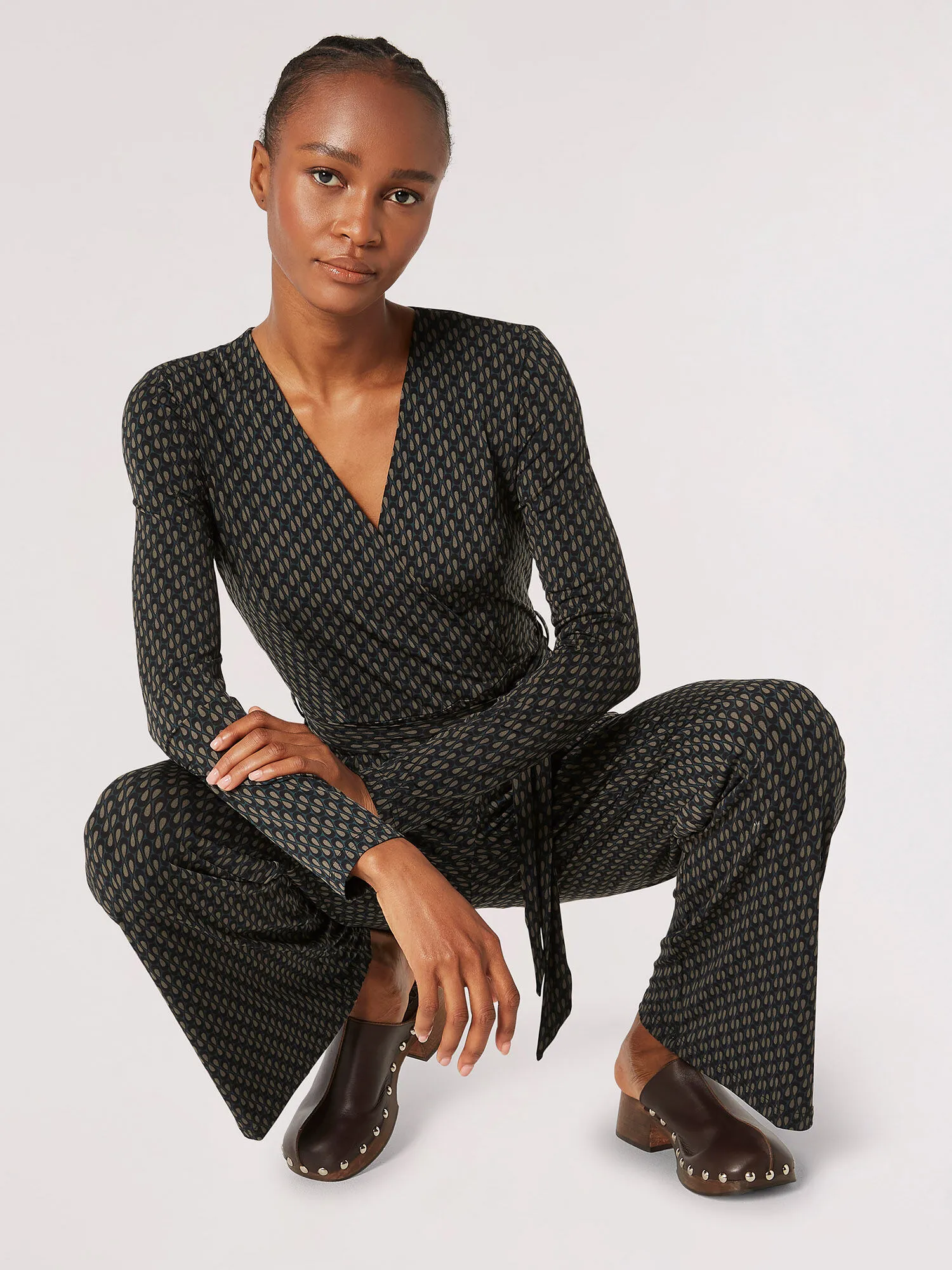 Combinaison Cache-Cœur En Jersey À Motif De Larme Vêtements Apricot