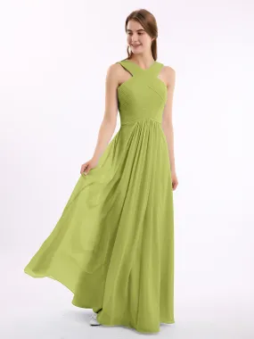 Crossed Strap Chiffon Empire Waist Dress with Clover Pattern