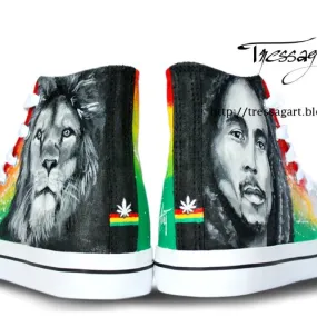 Custom Rasta Canvas Baskets Size 42 - Customized Shoes Bob Marley Rasta Green Yellow Red