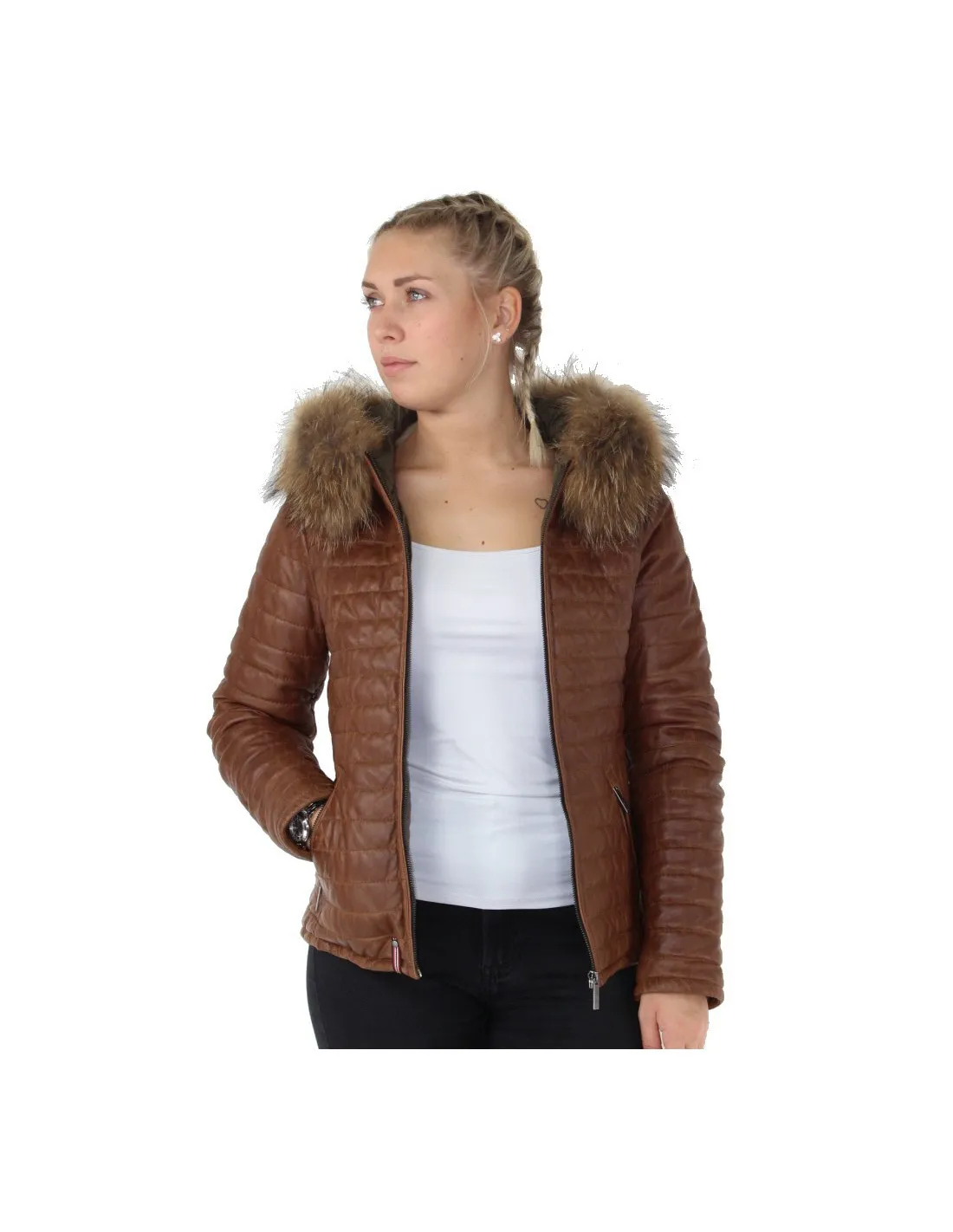 Doudoune Oakwood Happy en cuir ref_cco43970 Cognac