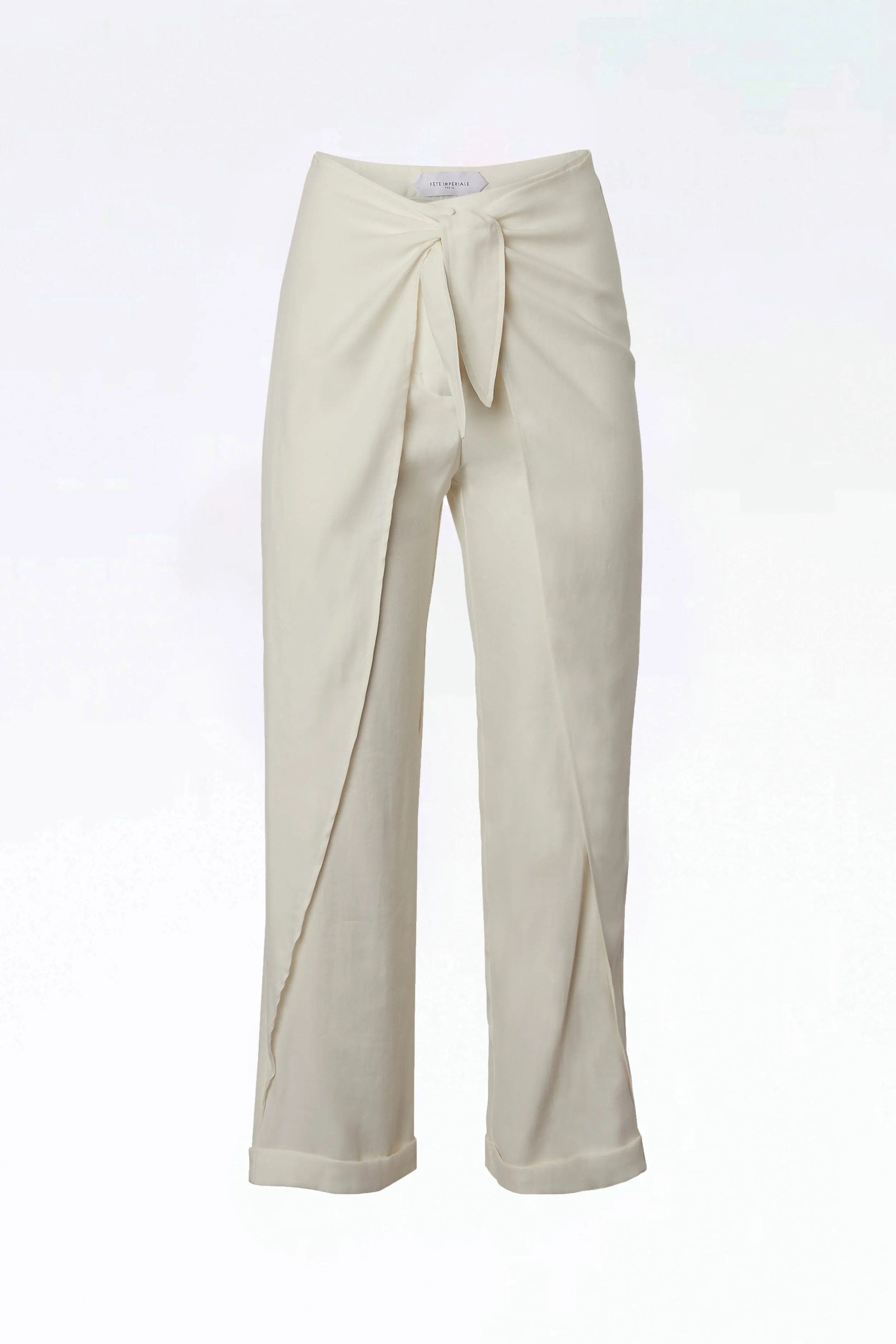 ELOISE - Pantalon taille haute à nouer en cupro Blanc