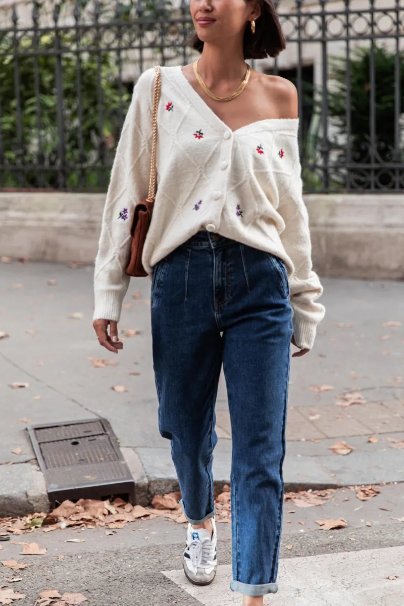 high-waisted raw blue mom fit jeans