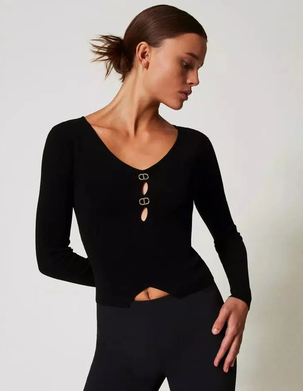 Jersey TWINSET Oval T de Doble Uso Negro Mujer