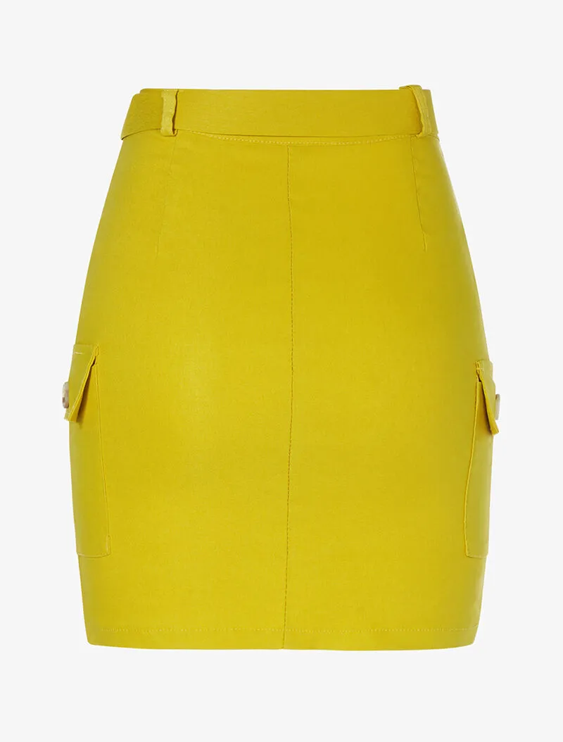 Jupe courte à poches - jaune moutarde