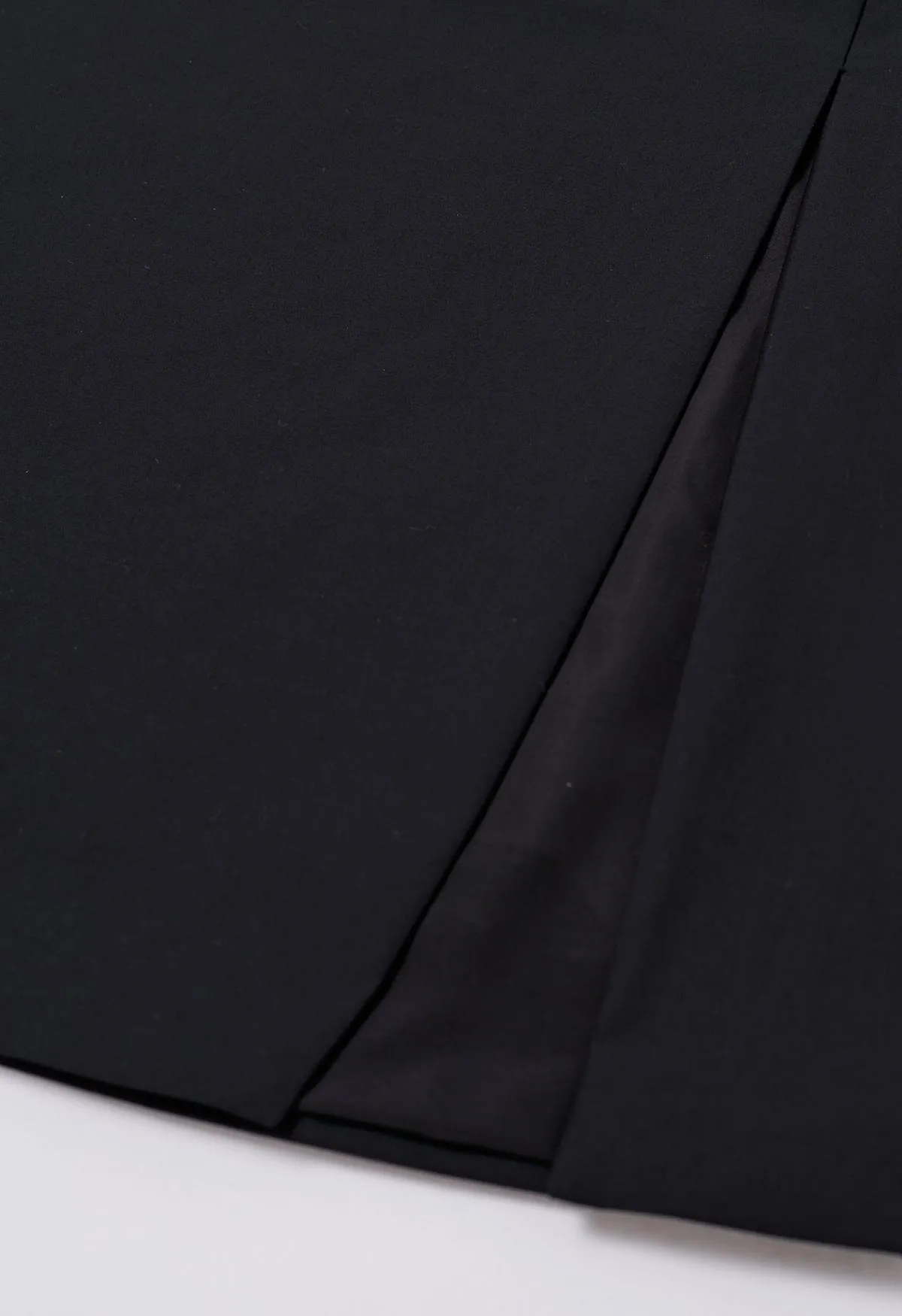 Black Split-Front Skirt with Tie Belt