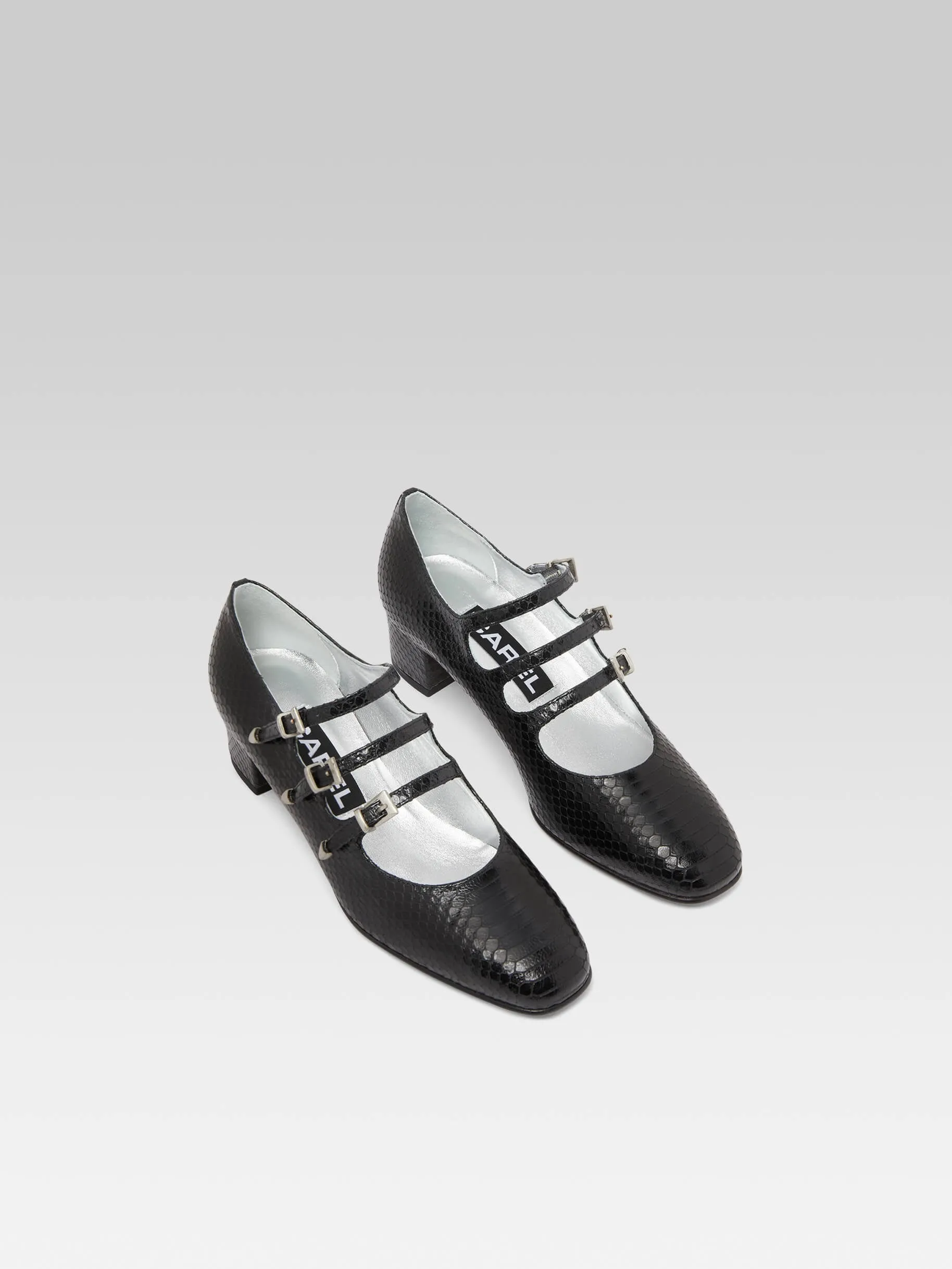 Kina - Escarpins babies cuir imprimé serpent noir