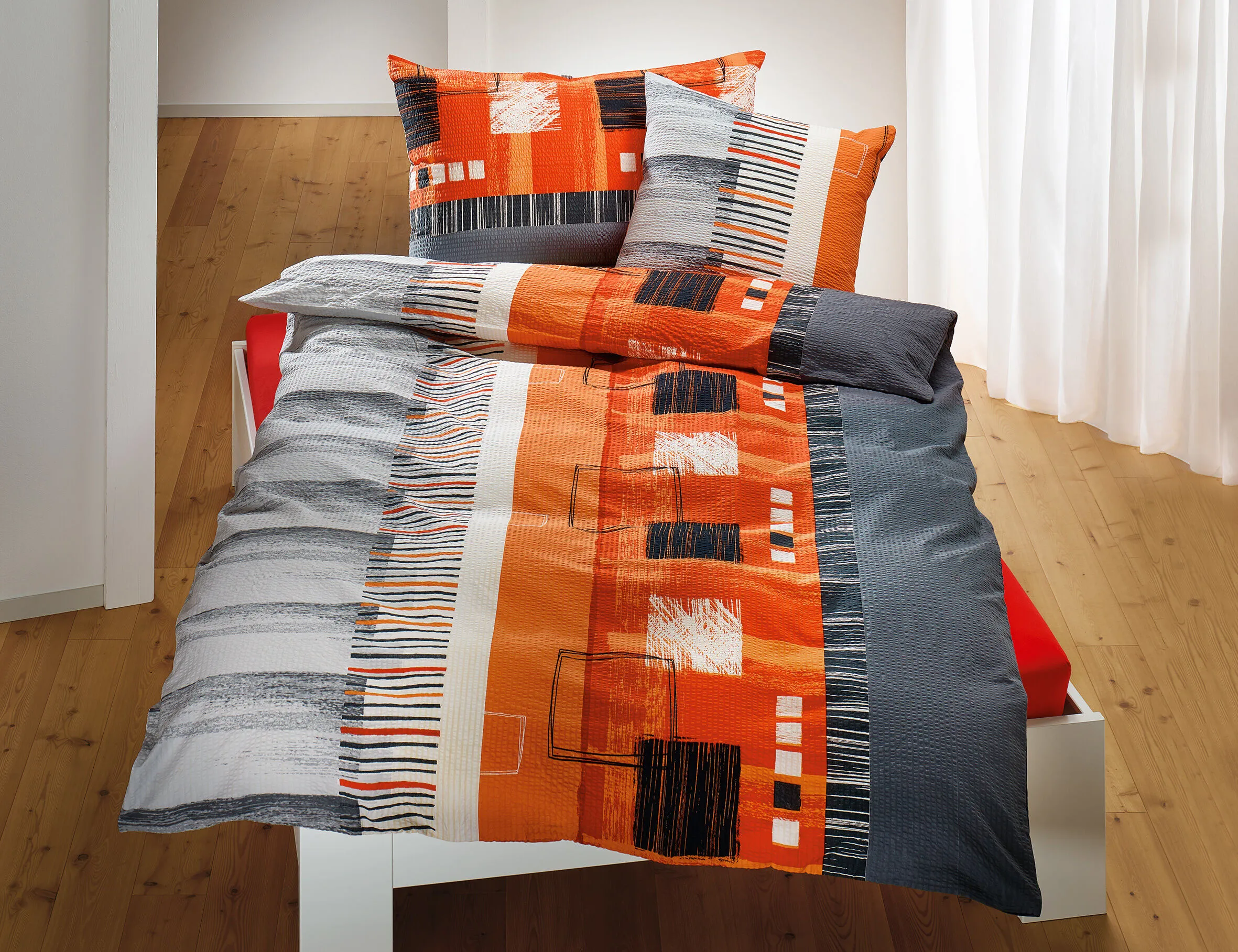 Linge de lit orange orné de rayures et de traits ⋆ Lehner Versand
