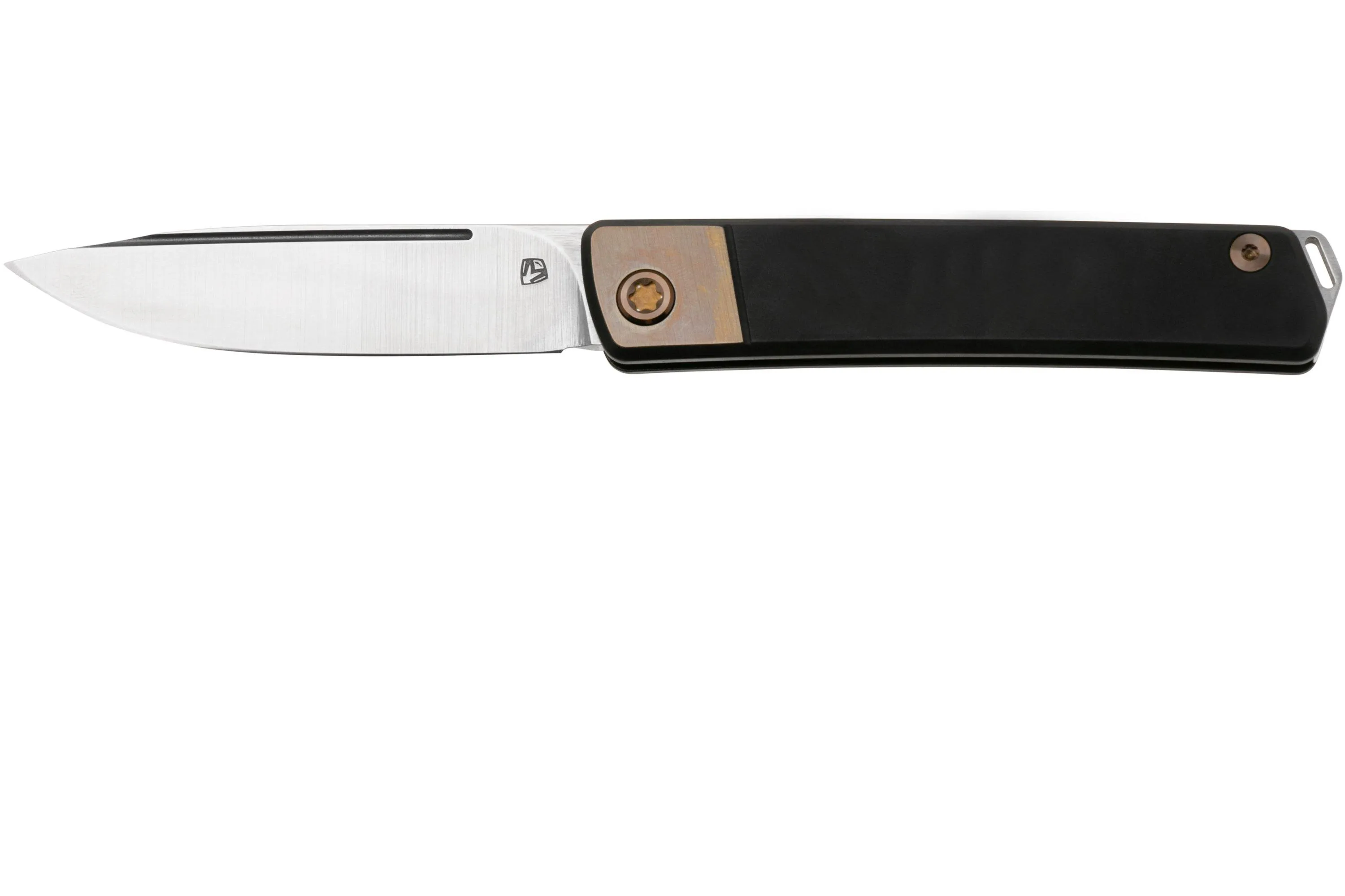 Medford Gentleman Jack 24-GJ-02, Tumbled S45VN Droppoint Blade, Black Handle, Bronze Bolster, couteau de poche slipjoint