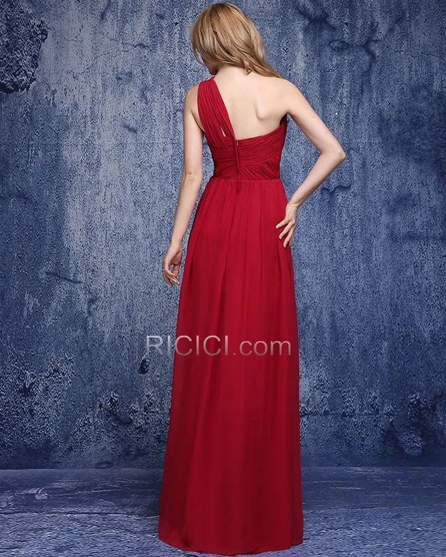Mousseline Robe Habillée Dos Nu Robe Pour Mariage Rouge Epaule Nu Robe Demoiselle D honneur Une Épaule Élégant Longue Empire Pli
