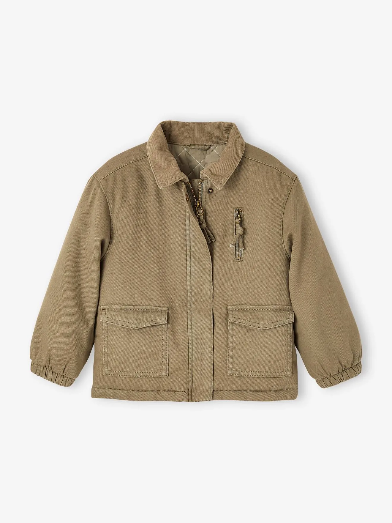Padded embroidered back green jacket girl - Vertbaudet.