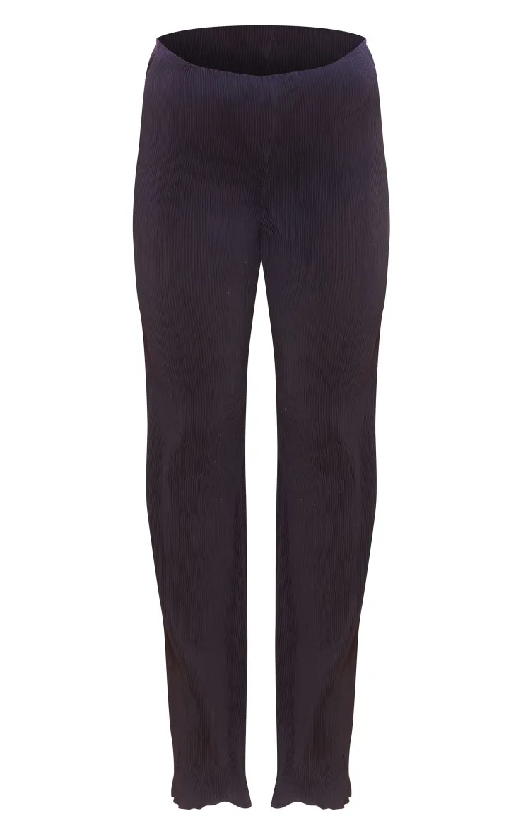 Black Pleated Woven Knit Wide Leg Pants.