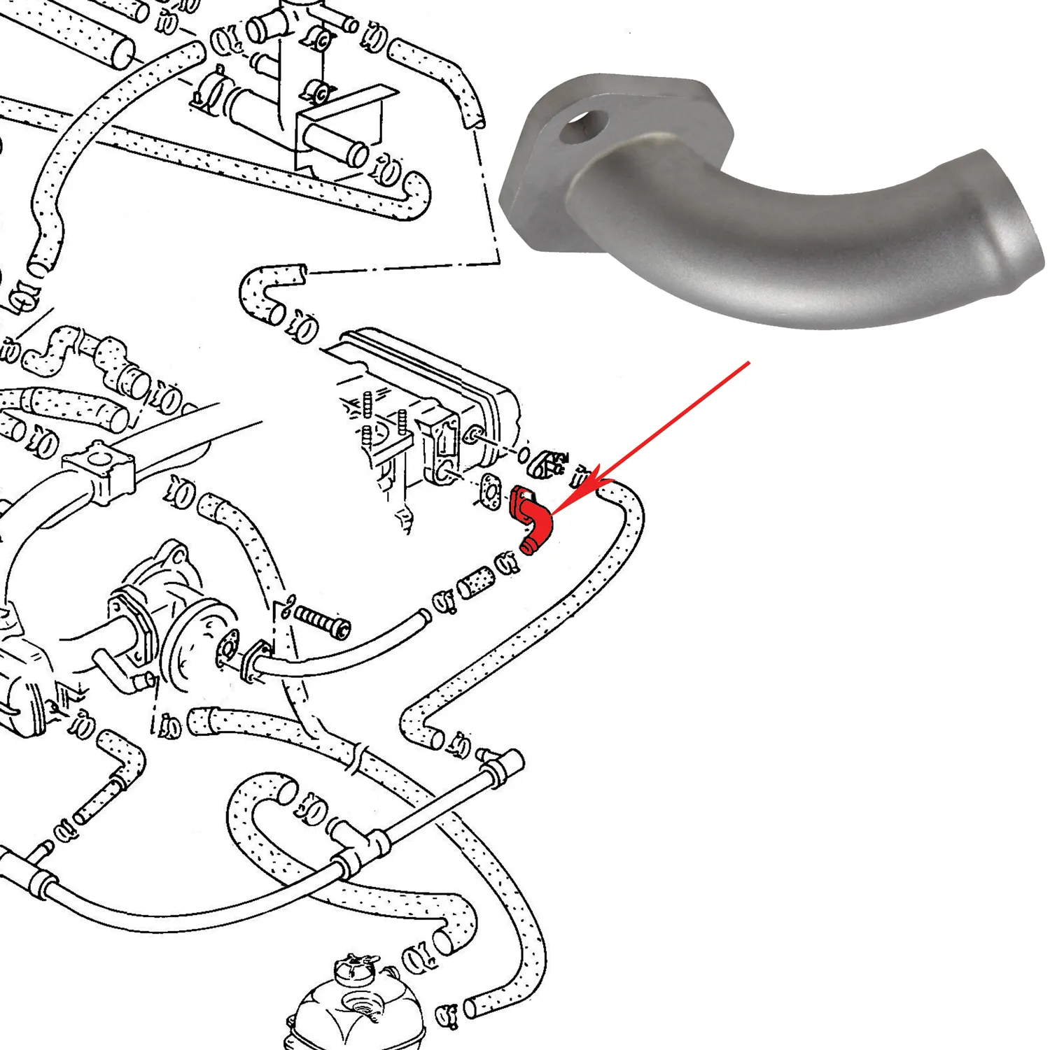 Pipe d'eau en inox sur culasse droite VW Transporteur 1.9 \/ 2.1 (1982-1992)