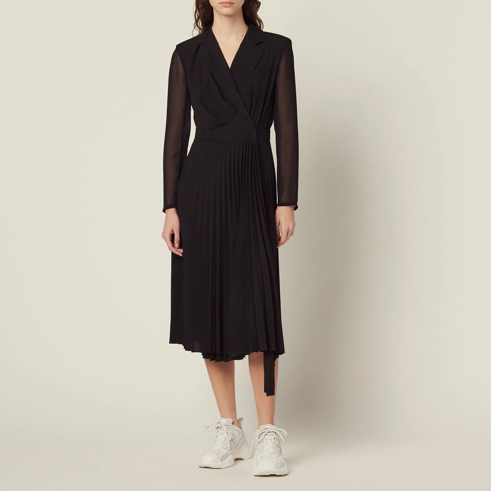 Robe bi-matière à manches longues