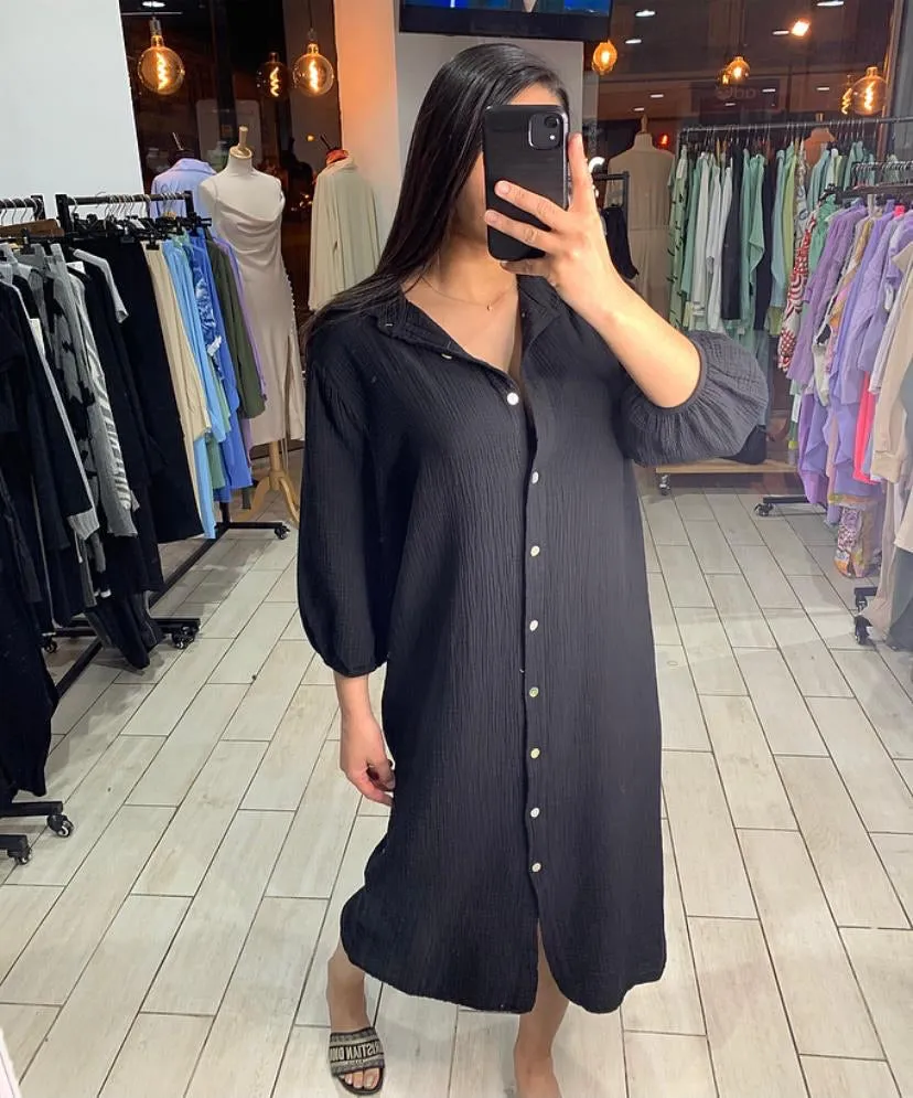 Robe chemise longue en gaze de coton