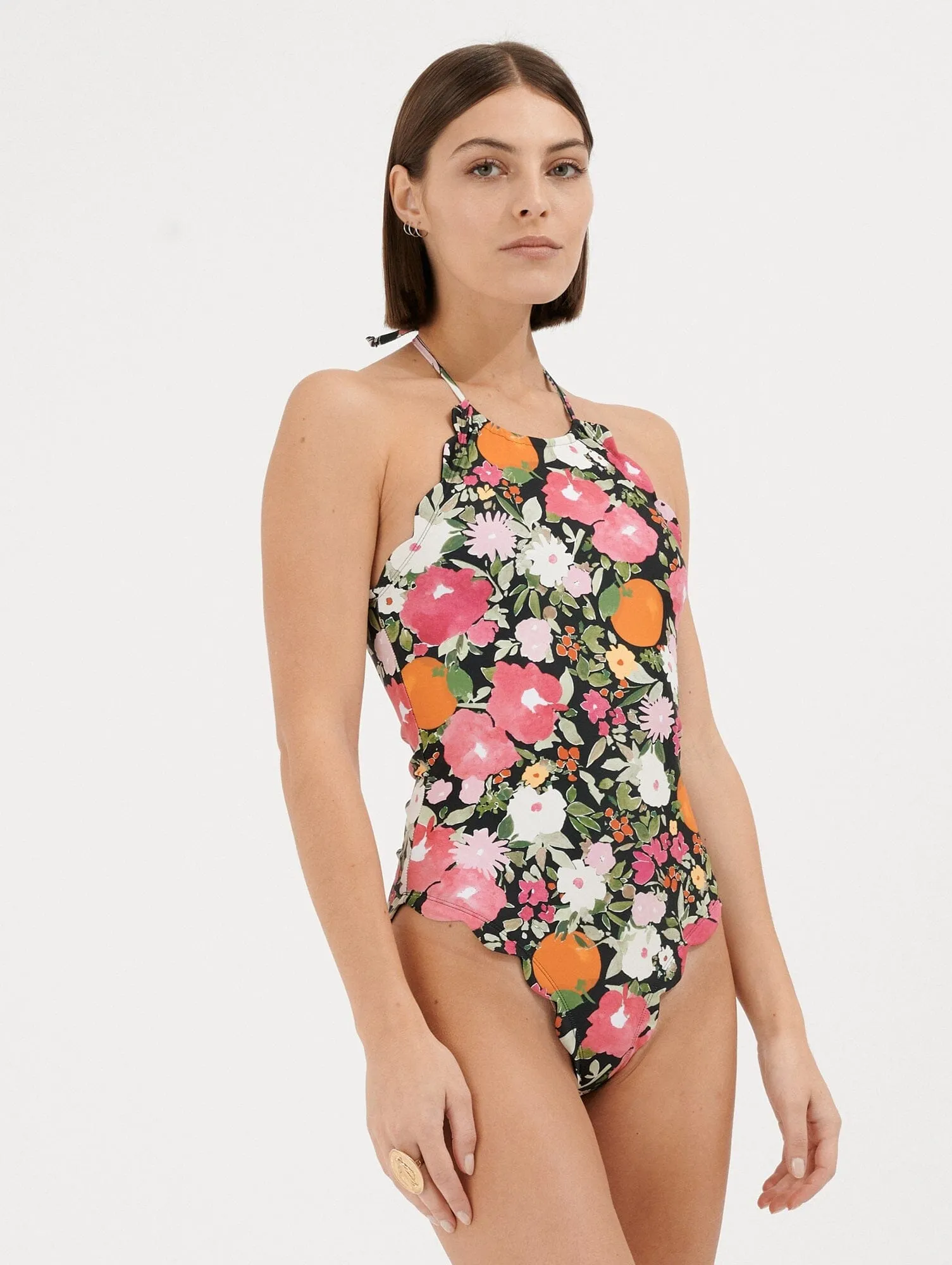 ROSA - Maillot de bain 1 pièce à nouer bords pétales imprimé Immortelles
