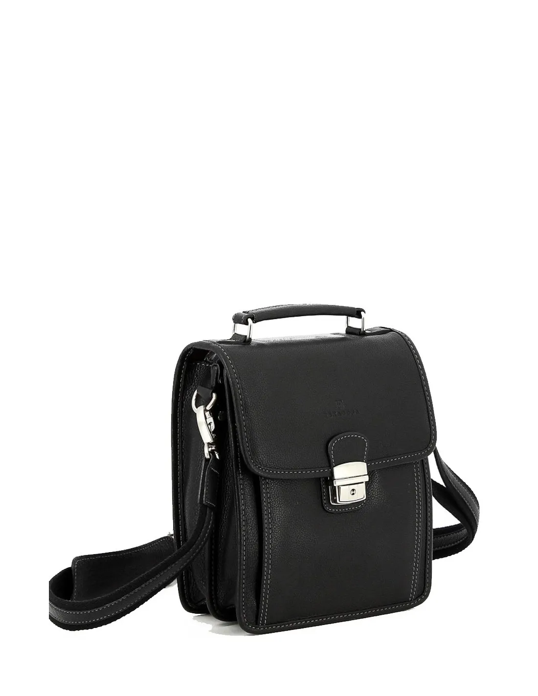 Sacoche bandouliere Hexagona cuir Ref 47992 Noir 24*20*9 cm
