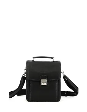 Sacoche bandouliere Hexagona cuir Ref 47992 Noir 24*20*9 cm