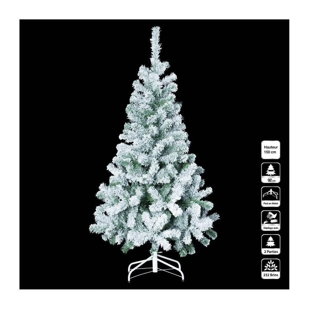 Sapin de noël artificiel vert floqué enneigé h150cm