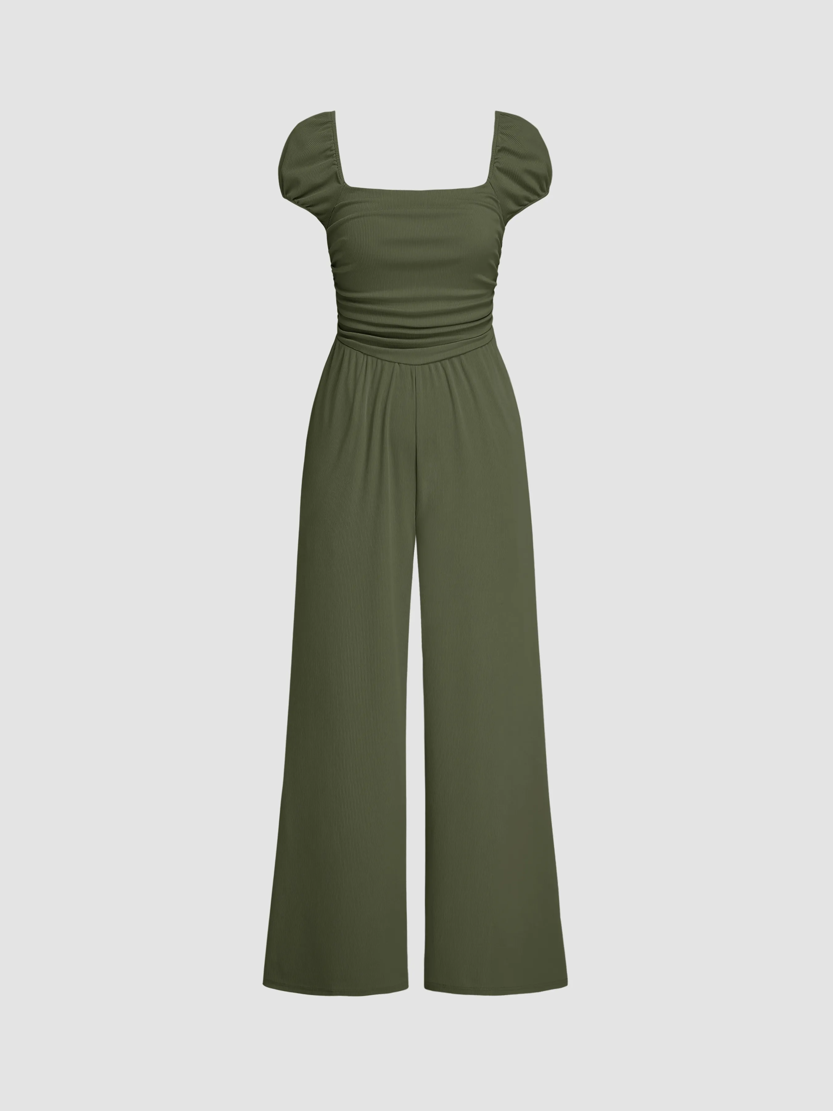 Square Neck Jersey Jumpsuit with Ruched Pockets
