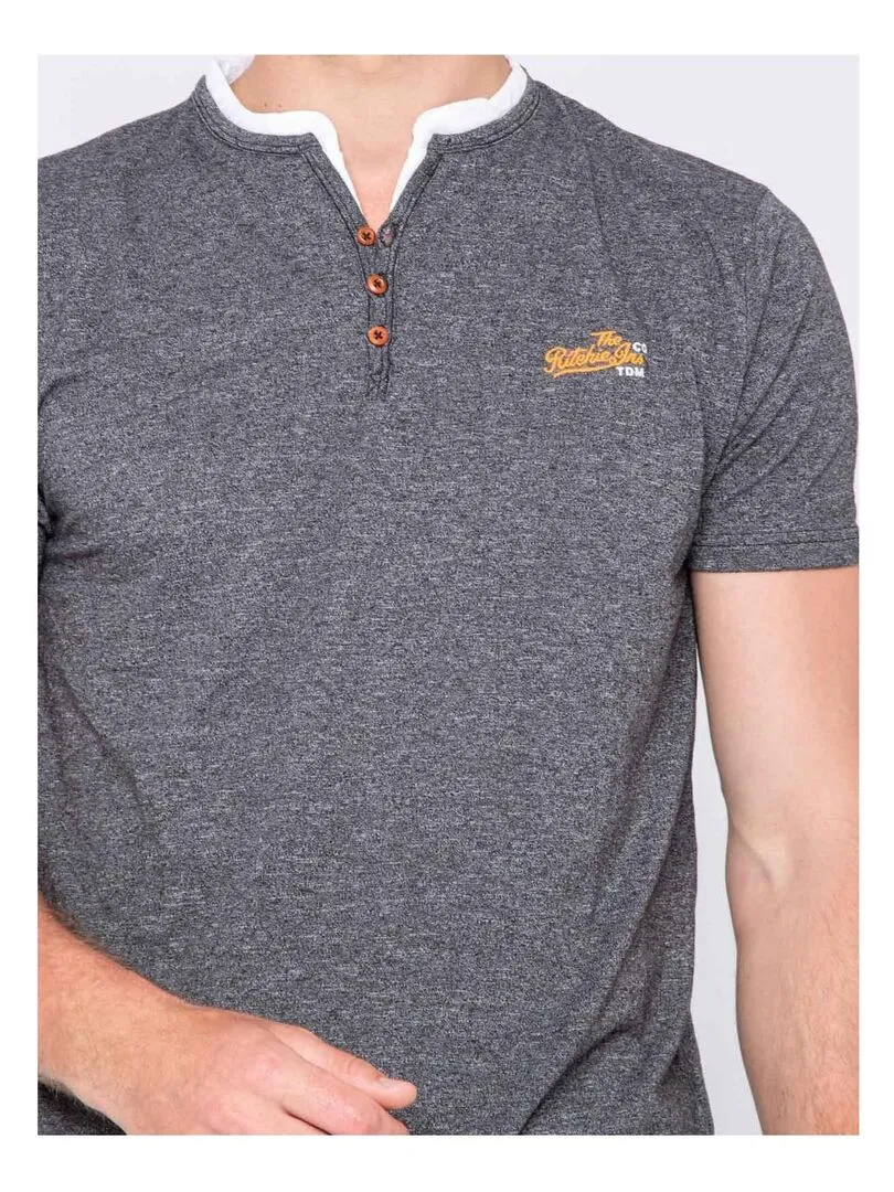 T-shirt col tunisien NUTTY - Noir