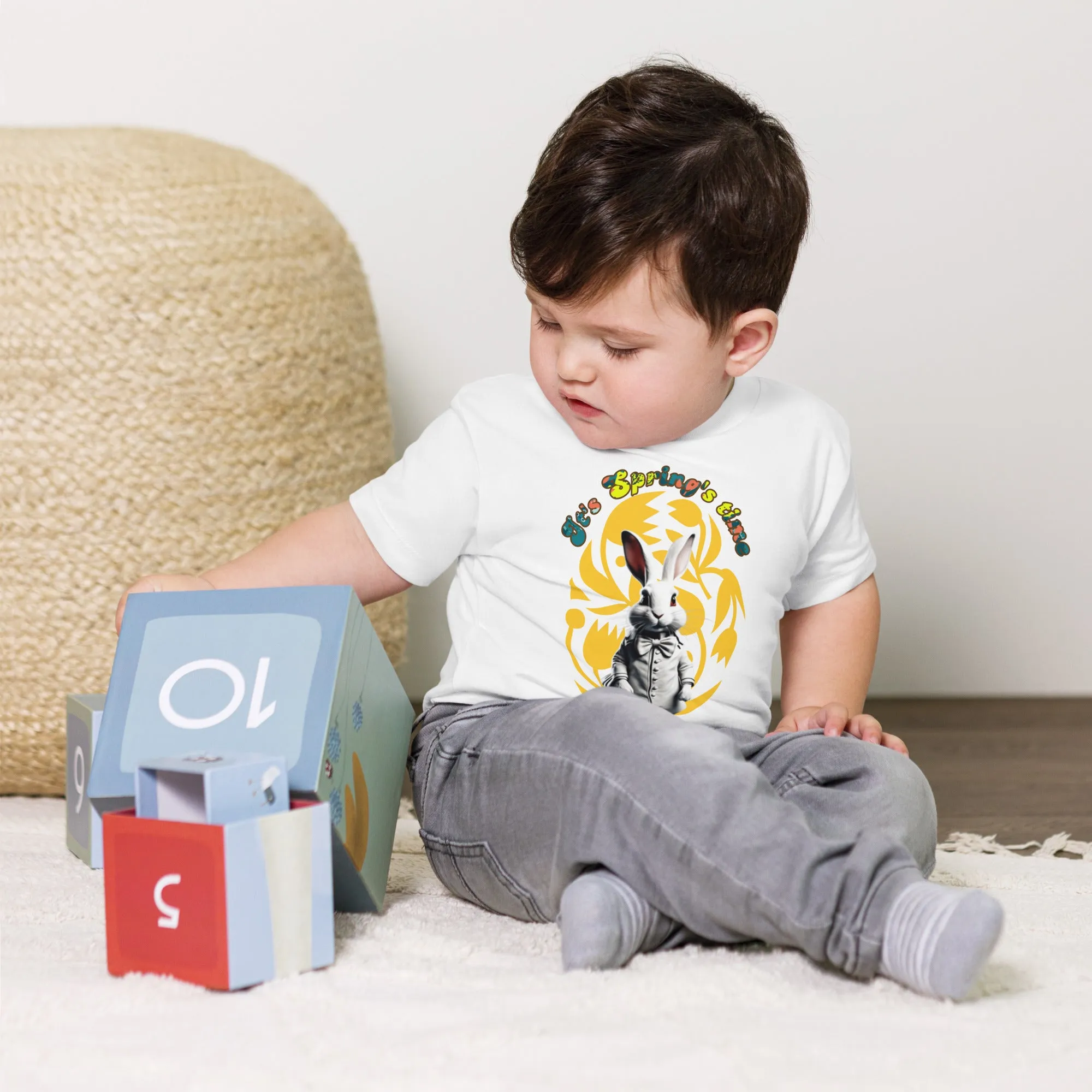 T-shirt à Manches Courtes en Jersey pour Bébé Lapin blanc uf de fleurs