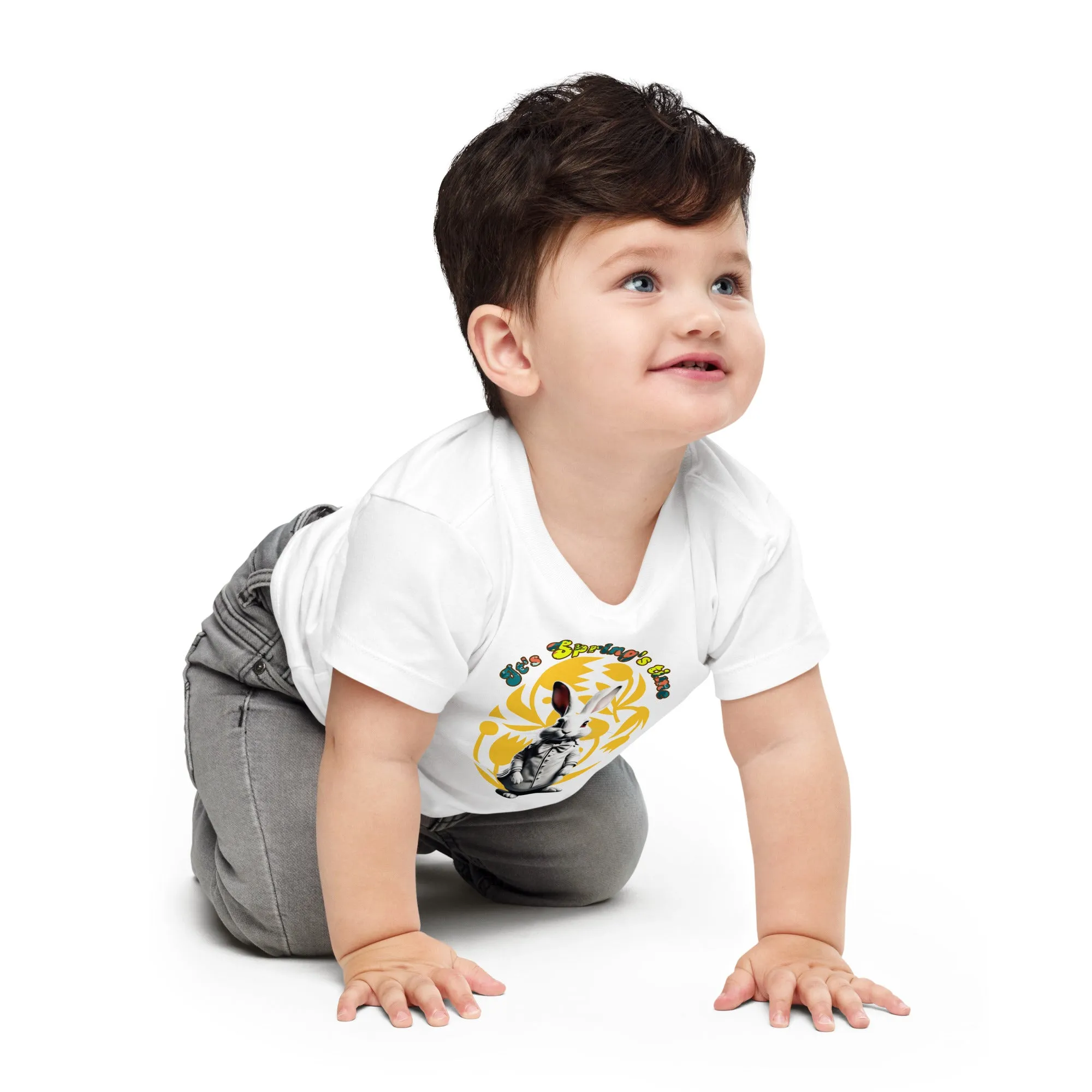 T-shirt à Manches Courtes en Jersey pour Bébé Lapin blanc uf de fleurs
