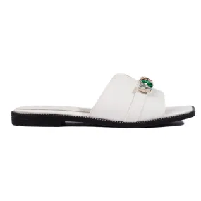 Tongs femme blanches avec pierres