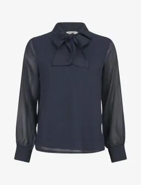 Shiny Top with Peter Pan Collar and Tie-Up Detail