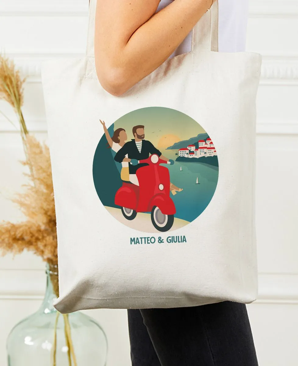 Tote bag Personalized Couple on Scooter