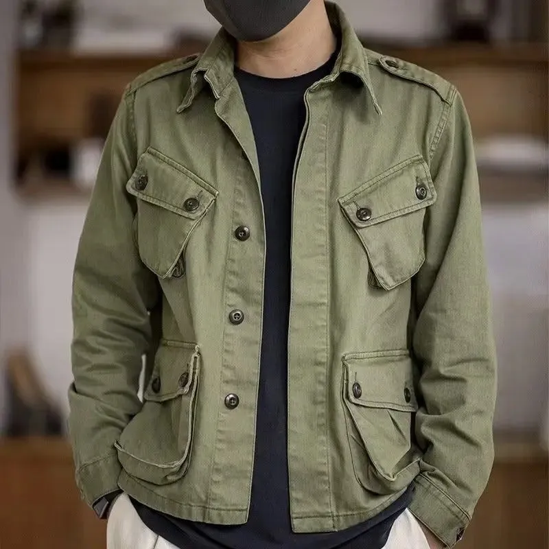 Victor - Veste militaire décontractée verte multi-poches pour homme