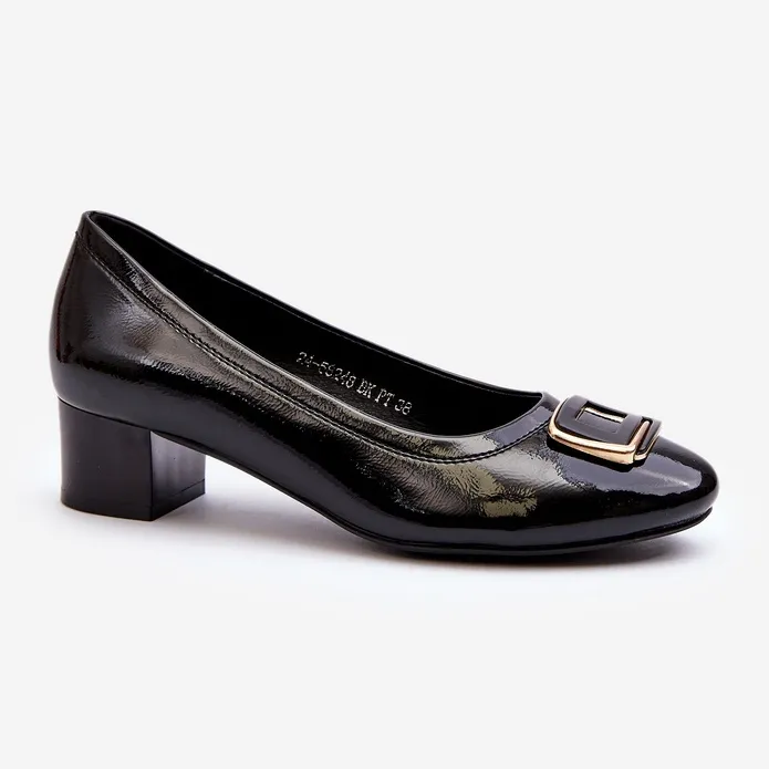 Vinceza Escarpins en cuir verni sur bloc avec décoration, Noir Enollia le noir