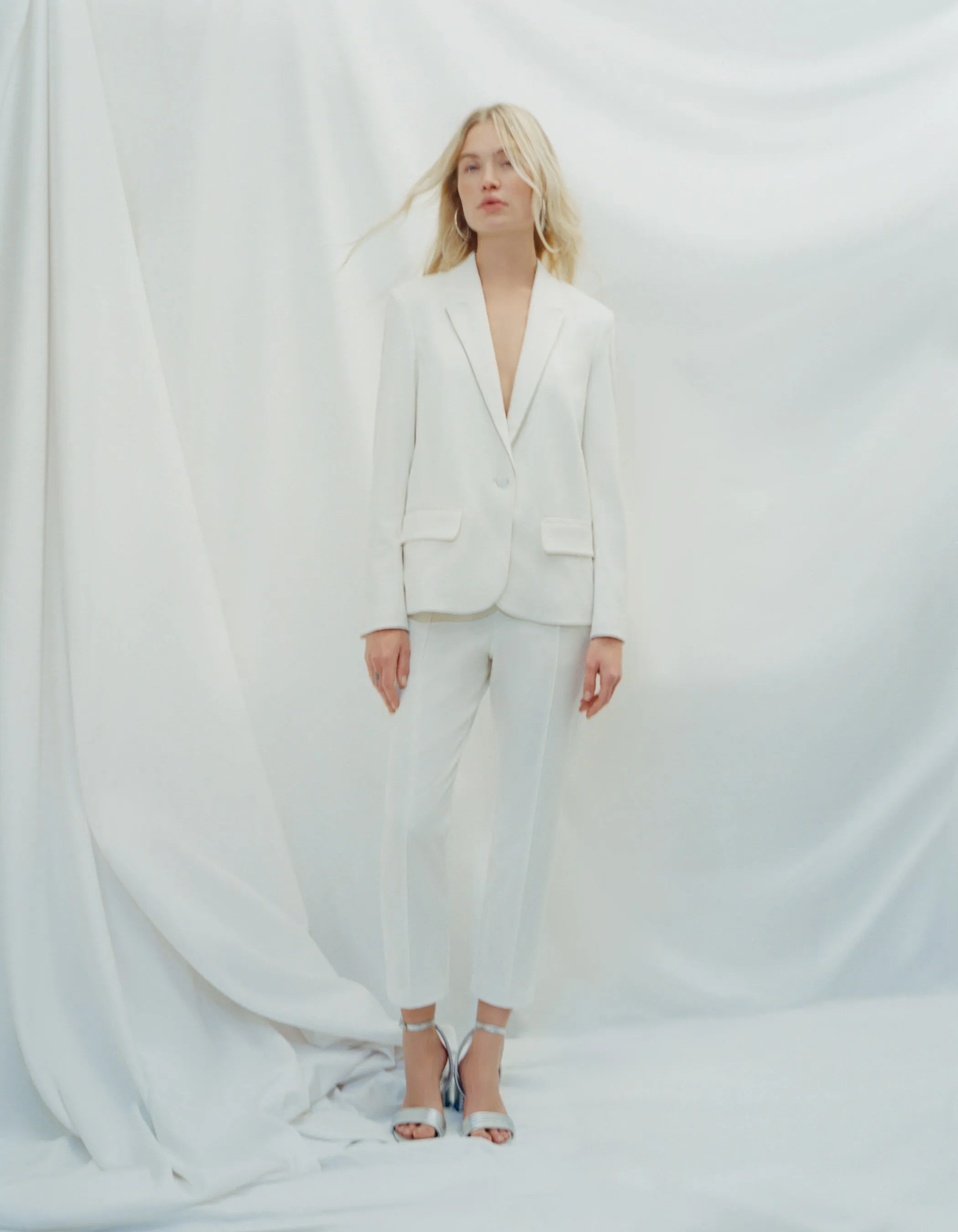 White Blazer Jacket with Microbead Embellishments Women