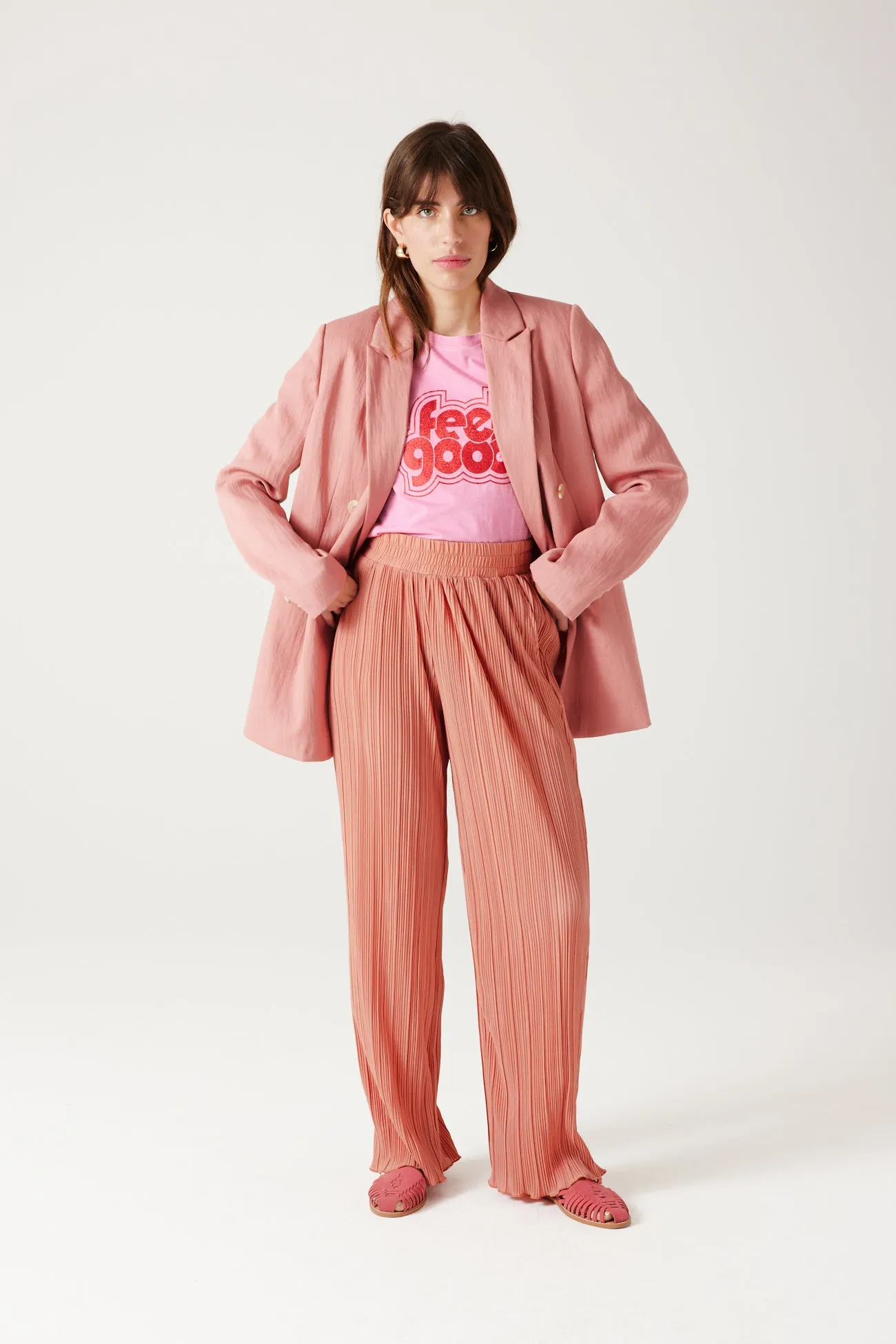 Wide Pleated Women's Trousers - Pink