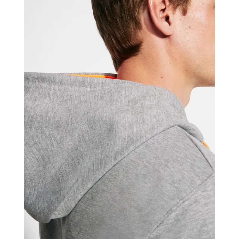 Zippered hoodie with fluorescent details and single-color branding.